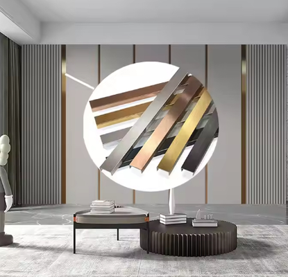 Gold Hairline / Gold Mirror Stainless Steel U Tiles Trim Decoration Profile