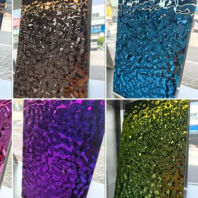 304 Stainless Steel 0.65mm Thickness Silver Mirror Finish Water Ripple Stamped PVD Coated Stainless Steel Sheet